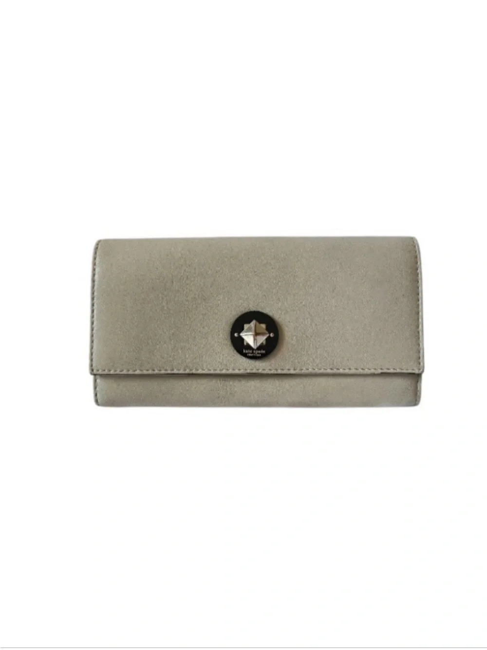 Kate Spade Thistle Continental Wallet Gray Suede Leather Medallion GUC